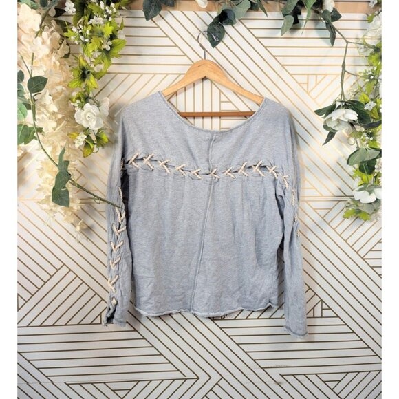 Free People Rope Crew Neck Sweatshirt Pullover Long Sleeve Grey Gray Size XSmall - Picture 1 of 8